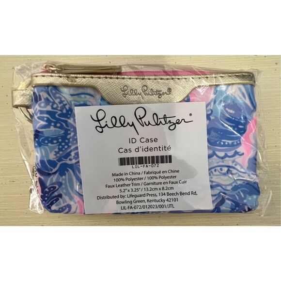 NWT Lilly Pulitzer Blue and Pink Abstract Patterned ID Purse - Picture 1 of 4